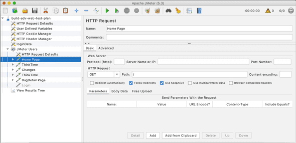 Apache JMeter の GUI によるシナリオ記述